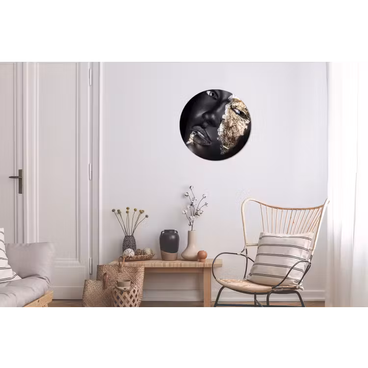 Vrouw - Goud - Zwart - Verf - Luxe Wandcirkel aluminium klein -woonkamer