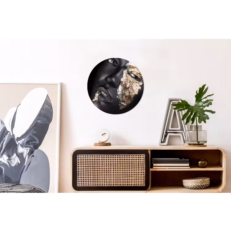 Vrouw - Goud - Zwart - Verf - Luxe Wandcirkel aluminium klein -kantoor