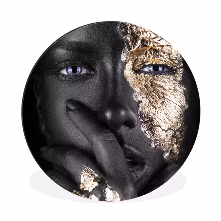 Vrouw - Goud - Zwart - Schmink - Luxe Wandcirkel aluminium klein -3d