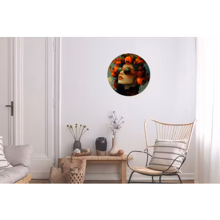 Vrouw - Granaatappel - Herfst - Zonnebril Wandcirkel aluminium klein -woonkamer