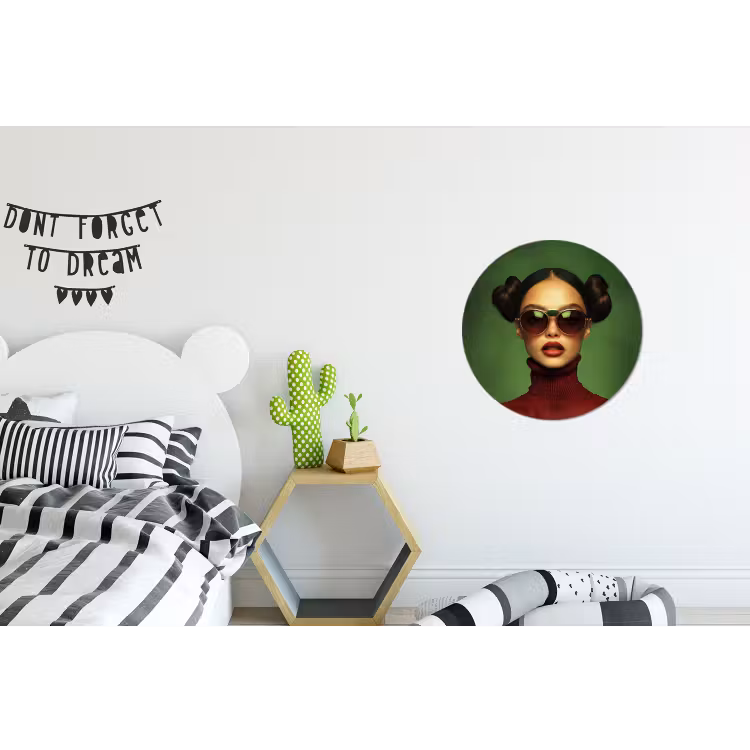 Vrouw - Groen - Bril - Aesthetic - Modern Wandcirkel aluminium klein -kinderkamer
