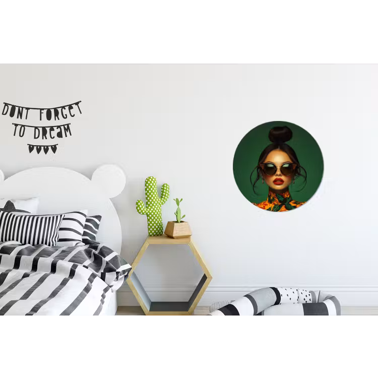 Vrouw - Groen - Modern - Bril - Abstract Wandcirkel aluminium klein -kinderkamer