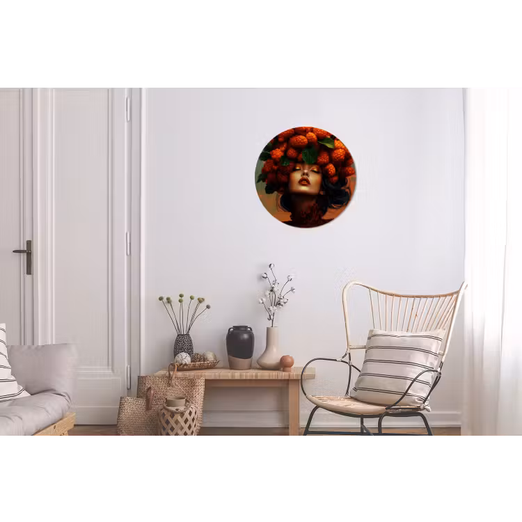 Vrouw - Frambozen - Bladeren Wandcirkel aluminium klein -woonkamer