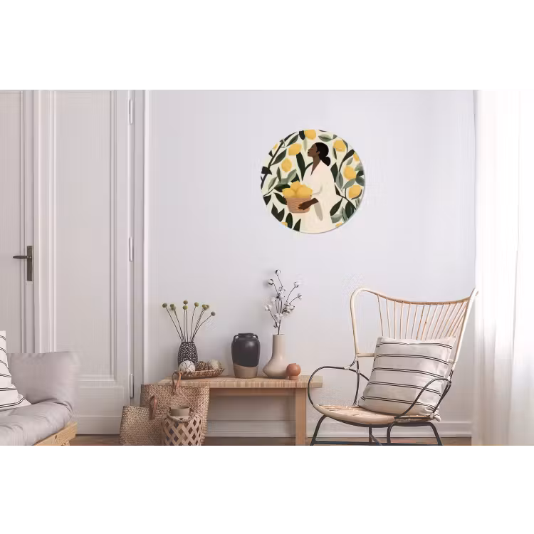 Vrouw - Mand - Citroenen - Bladeren Wandcirkel aluminium klein -woonkamer
