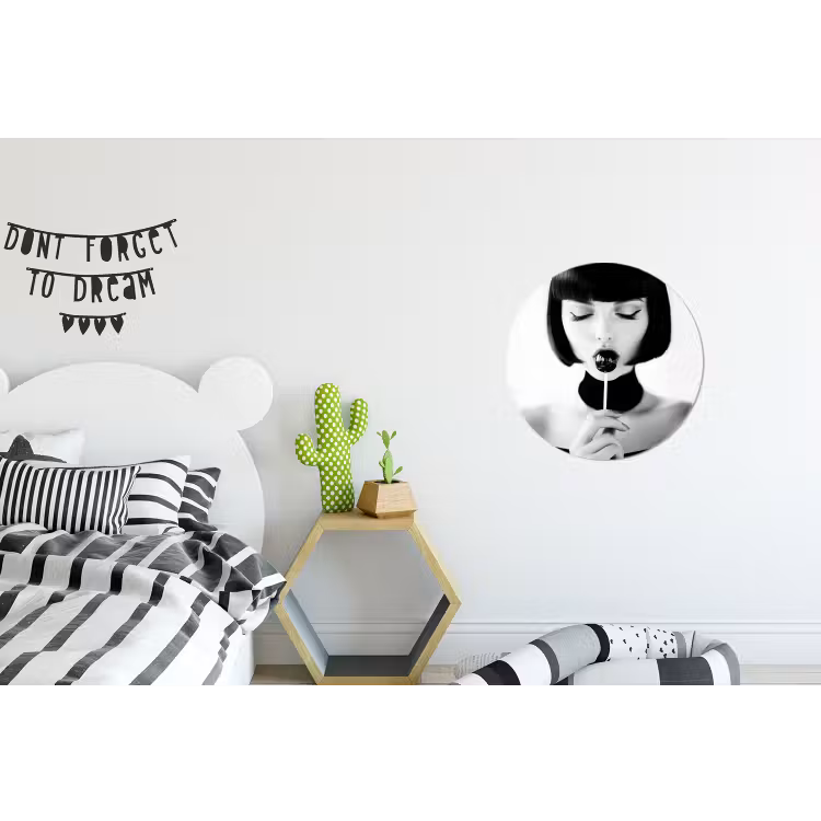 Vrouw - Lolly - Zwart - Wit Wandcirkel aluminium klein -kinderkamer