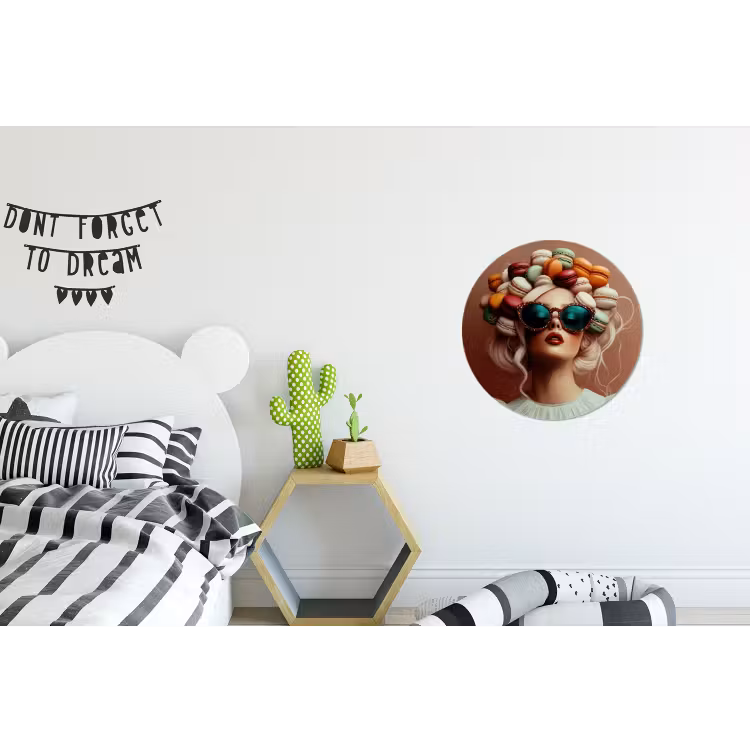 Vrouw - Macarons - Bril Wandcirkel aluminium klein -kinderkamer