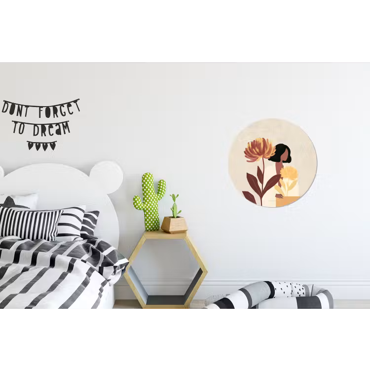 Vrouw - Minimalistisch - Bloem Wandcirkel aluminium klein -kinderkamer