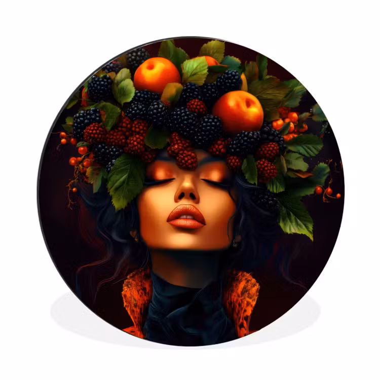 Vrouw - Zwart - Bessen - Bramen - Appels Wandcirkel aluminium klein -3d
