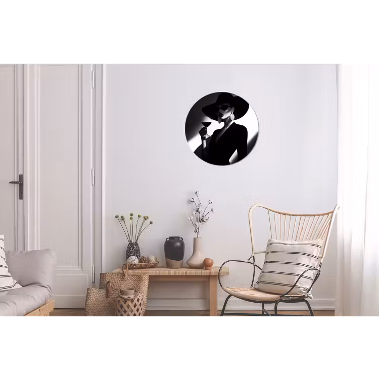 Vrouw - Wijn - Chic Wandcirkel aluminium klein -woonkamer