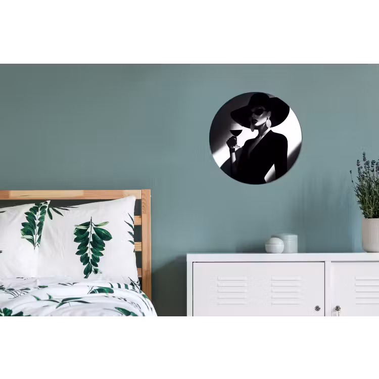 Vrouw - Wijn - Chic Wandcirkel aluminium klein -slaapkamer