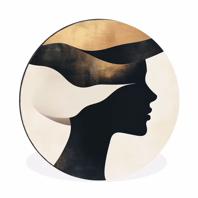 Vrouw - Golven - Zwart Wandcirkel aluminium klein -3d