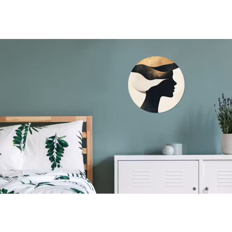 Vrouw - Golven - Zwart Wandcirkel aluminium klein -slaapkamer