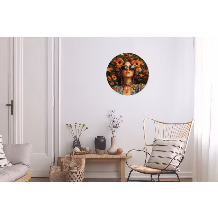 Vrouwen - Bloemen - Modern - Bril - Abstract Wandcirkel aluminium klein -woonkamer