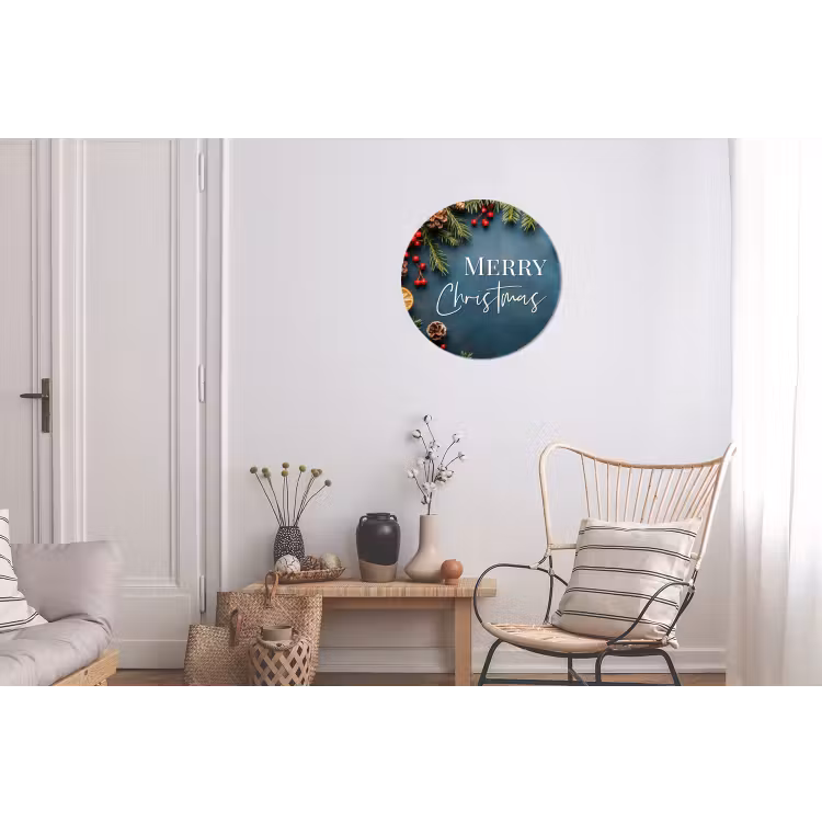 Merry Christmas - Blauw - Kerst - Winter Wandcirkel aluminium klein -woonkamer