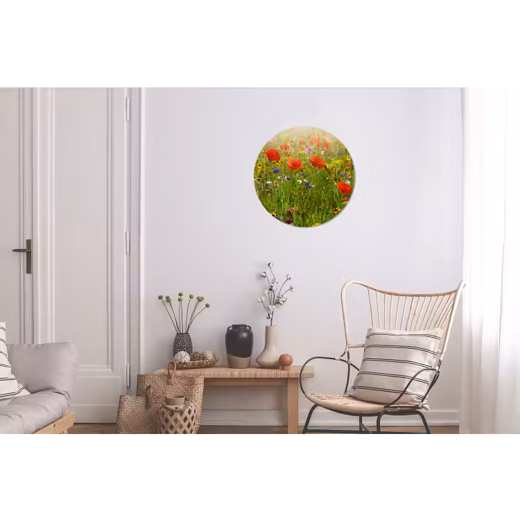 Lente - Bloemen - Rood - Klaproos - Gras - Groen Wandcirkel aluminium klein -woonkamer
