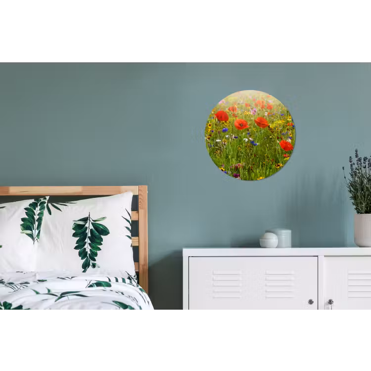 Lente - Bloemen - Rood - Klaproos - Gras - Groen Wandcirkel aluminium klein -slaapkamer