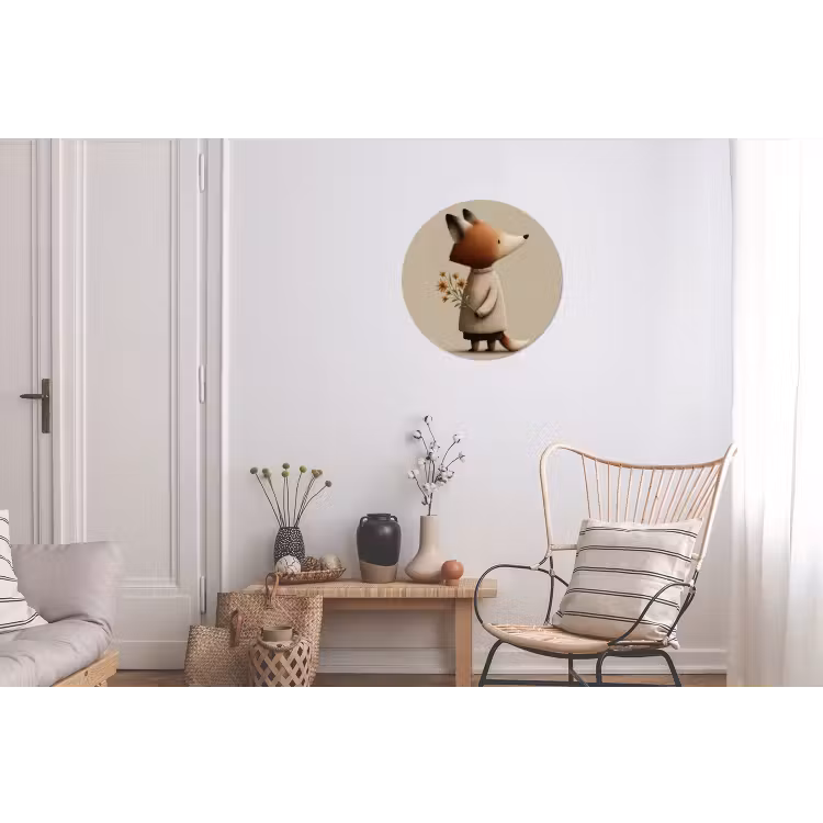 Vos - Gele bloemen - Minimalistisch Wandcirkel aluminium klein -woonkamer
