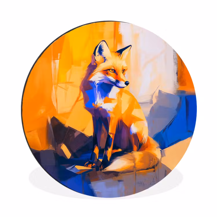 Vos - Oranje - Vormen - Abstract Wandcirkel aluminium klein -3d