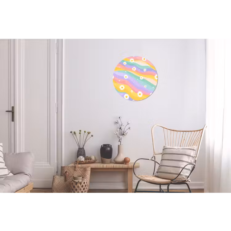 Madeliefjes - Kleurrijk - Pastel - Vrolijk Wandcirkel aluminium klein -woonkamer