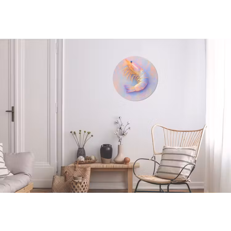 Garnaal - Subtiele structuur - Blauw - Roze Wandcirkel aluminium klein -woonkamer