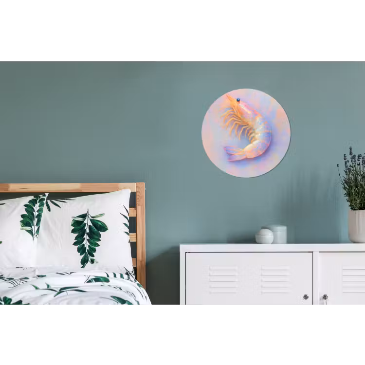 Garnaal - Subtiele structuur - Blauw - Roze Wandcirkel aluminium klein -slaapkamer