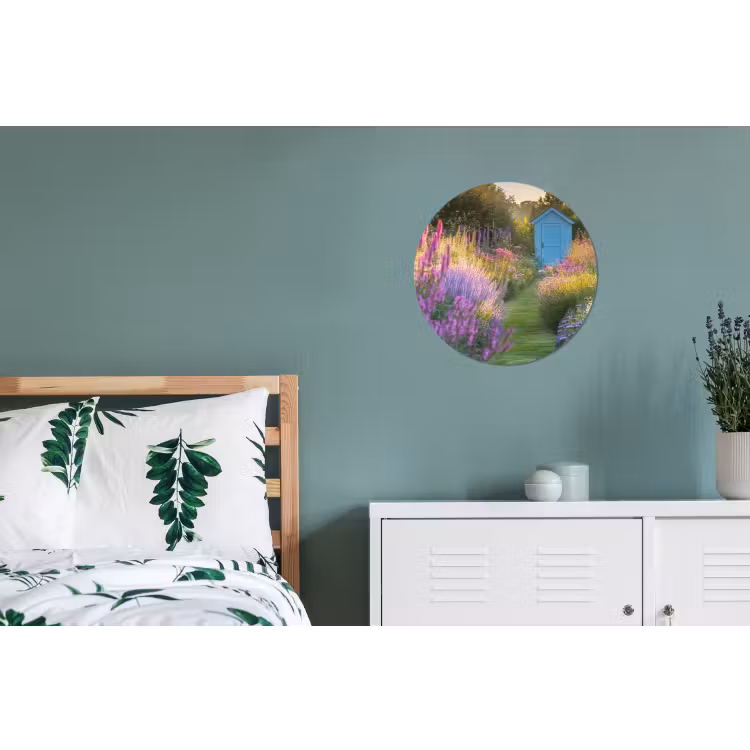 Tuinhuisje - Blauw - Bloemen Wandcirkel aluminium klein -slaapkamer