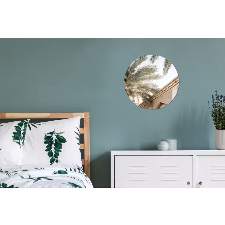 Gebouw - Palmbomen - Beige - Zon Wandcirkel aluminium klein -slaapkamer