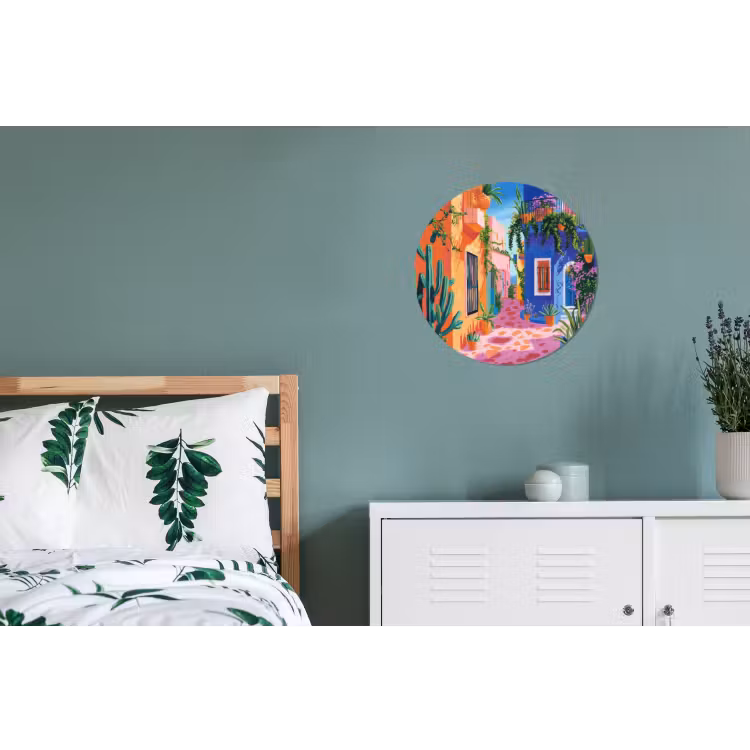 Geel - Blauw - Oranje - Huis Wandcirkel aluminium klein -slaapkamer