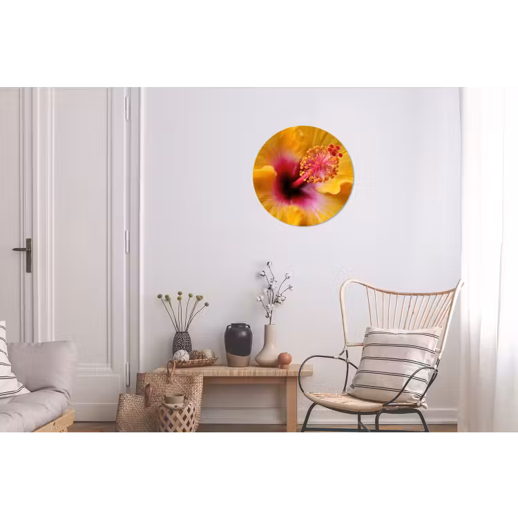 Geel - Hibiscus - Tropisch Wandcirkel aluminium klein -woonkamer