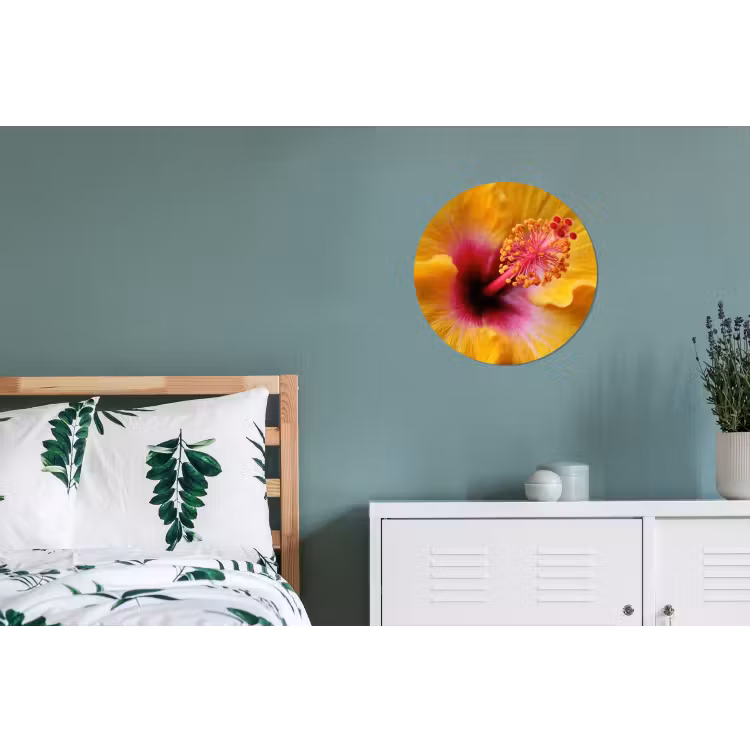 Geel - Hibiscus - Tropisch Wandcirkel aluminium klein -slaapkamer