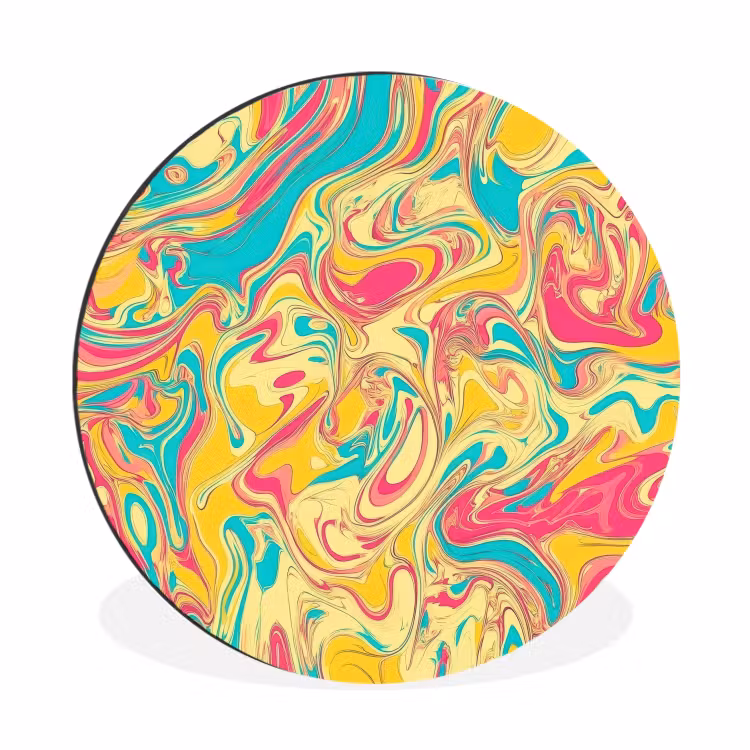 Geel - Roze - Blauw - Retro Wandcirkel aluminium klein -3d