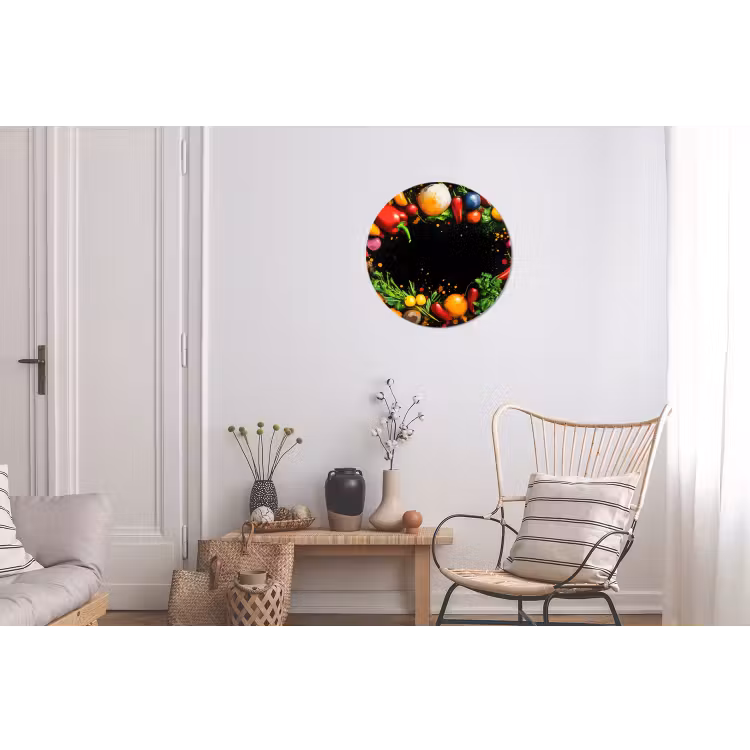Groente - Graffiti - Kleurrijk - Koken - Abstract Wandcirkel aluminium klein -woonkamer