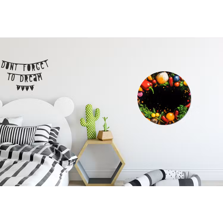 Groente - Graffiti - Kleurrijk - Koken - Abstract Wandcirkel aluminium klein -kinderkamer
