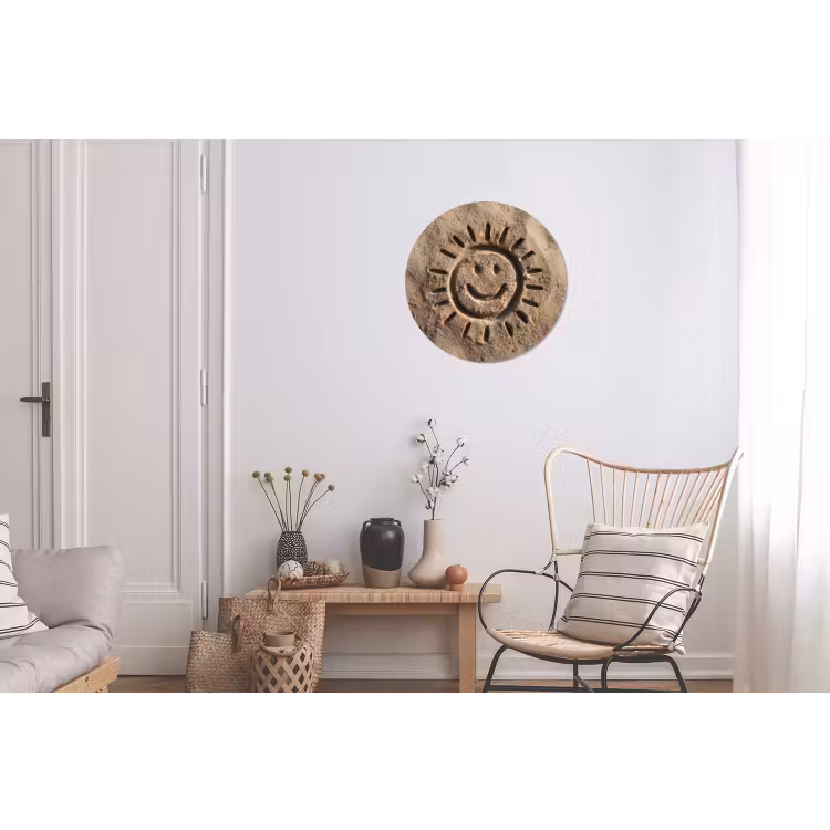 Gezichtje - Zon - Zand - Getekend Wandcirkel aluminium klein -woonkamer