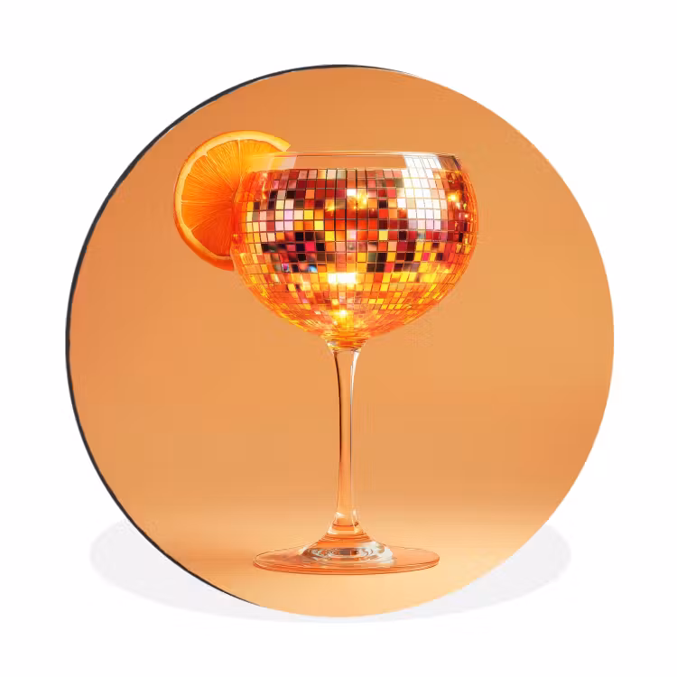 Drank - Oranje - Glitter - Disco Wandcirkel aluminium klein -3d