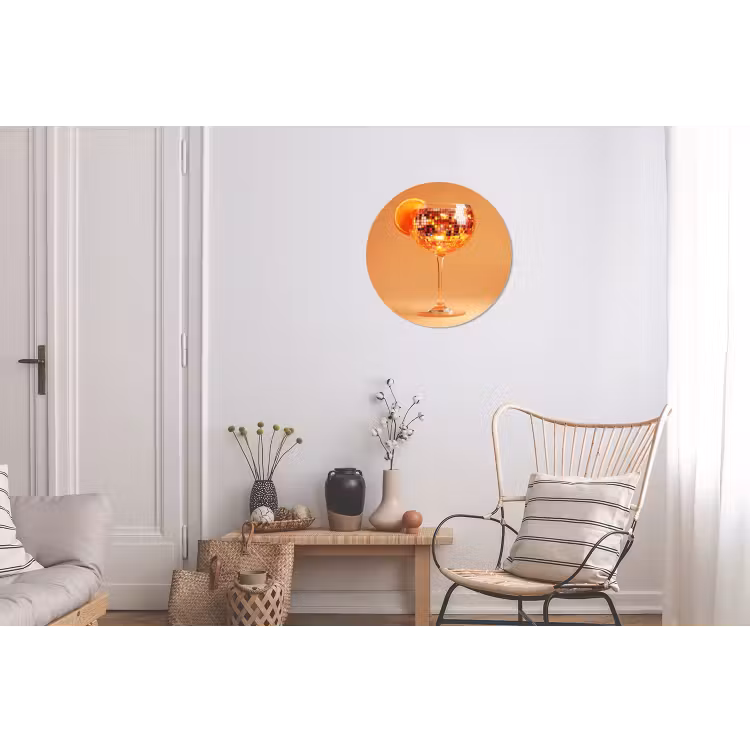 Drank - Oranje - Glitter - Disco Wandcirkel aluminium klein -woonkamer