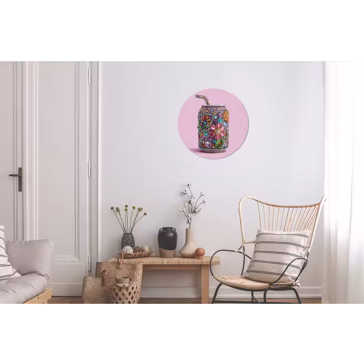 Frisdrankblikje - Bloemenpatroon - Edelstenen - Kleurrijk Wandcirkel aluminium klein -woonkamer