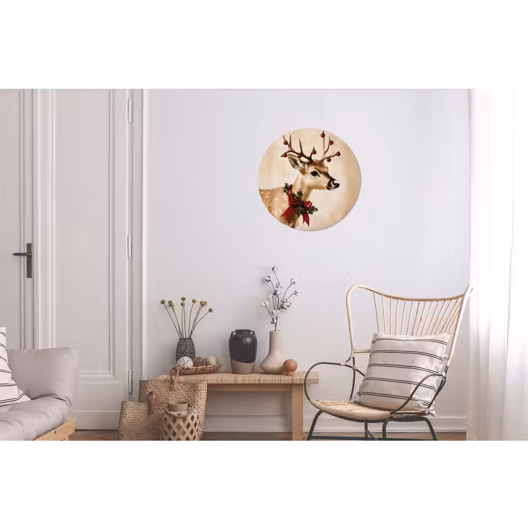 Gewei - Kerst - Rendier - Rood Wandcirkel aluminium klein -woonkamer
