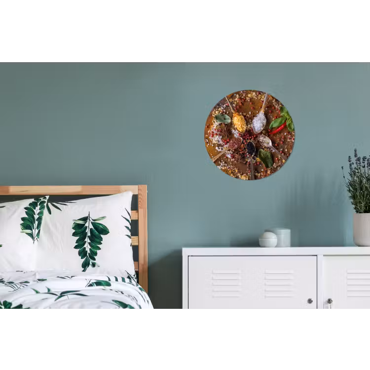 Specerijen - Kruiden - Lepels - Zout - Bruin - Keuken Wandcirkel aluminium klein -slaapkamer