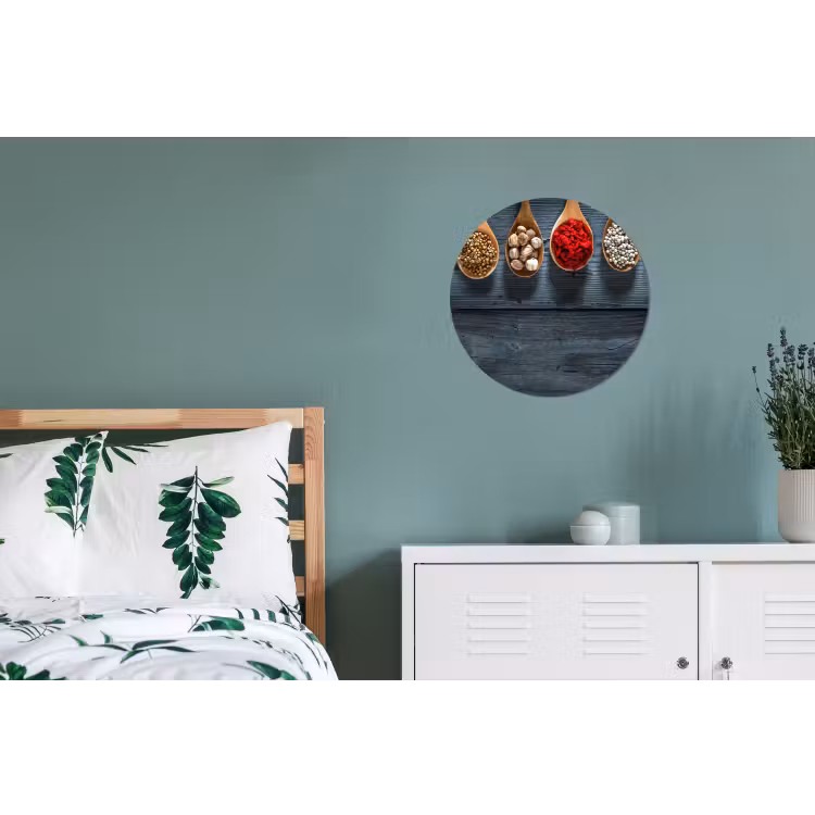 Kruiden - Lepels - Hout - Keuken - Specerijen - Industrieel Wandcirkel aluminium klein -slaapkamer