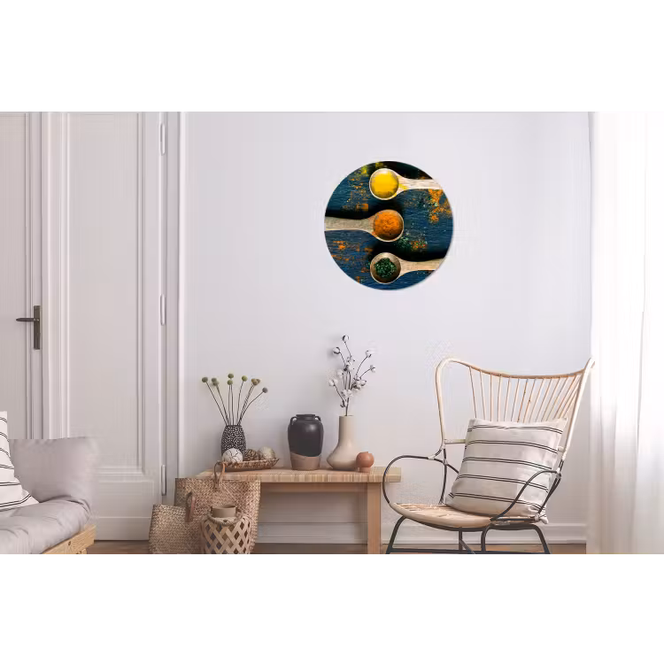 Specerijen - Lepel - Kruiden - Bruin - Geel - Groen Wandcirkel aluminium klein -woonkamer