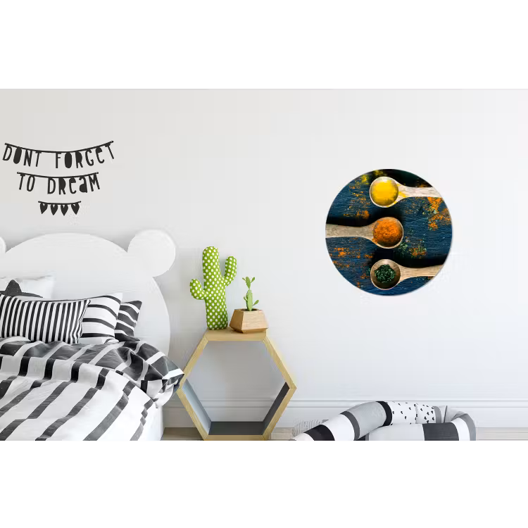 Specerijen - Lepel - Kruiden - Bruin - Geel - Groen Wandcirkel aluminium klein -kinderkamer
