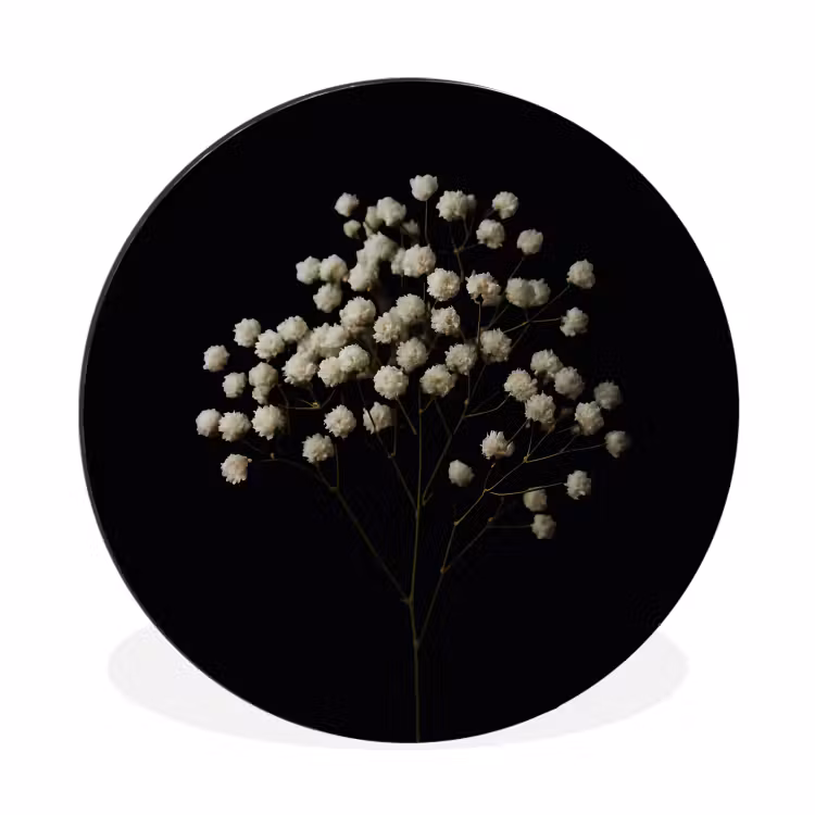 Gipskruid - Bloemetjes - Wit - Minimalistisch Wandcirkel aluminium klein -3d