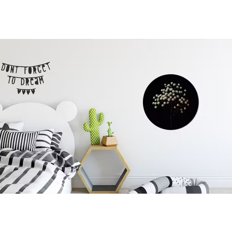 Gipskruid - Bloemetjes - Wit - Minimalistisch Wandcirkel aluminium klein -kinderkamer