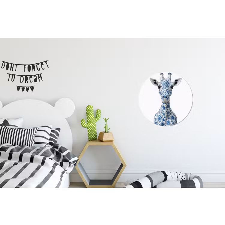 Giraffe - Delfts blauw - Dieren - Minimalistisch Wandcirkel aluminium klein -kinderkamer