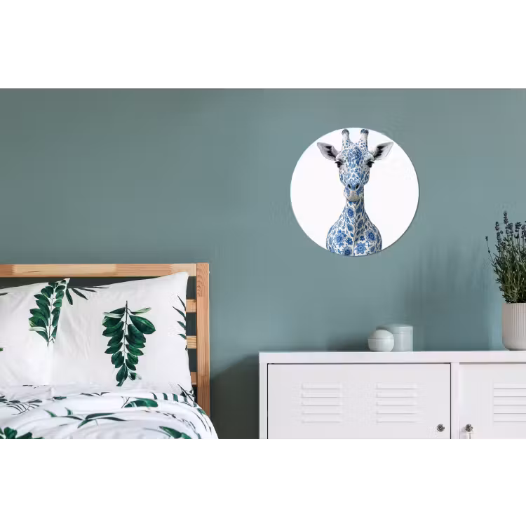 Giraffe - Delfts blauw - Dieren - Minimalistisch Wandcirkel aluminium klein -slaapkamer