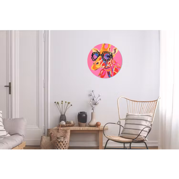 Giraf - Roze - Bril - Sjaal Wandcirkel aluminium klein -woonkamer