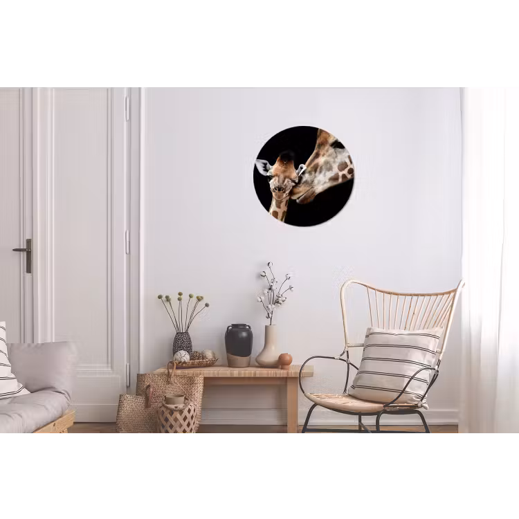 Giraffe - Dieren - Zwart - Portret - Dieren Wandcirkel aluminium klein -woonkamer