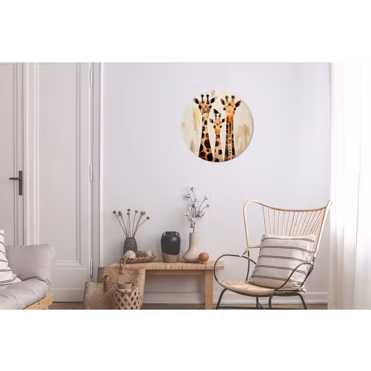 Giraffen - Cartoon - Crème Wandcirkel aluminium klein -woonkamer