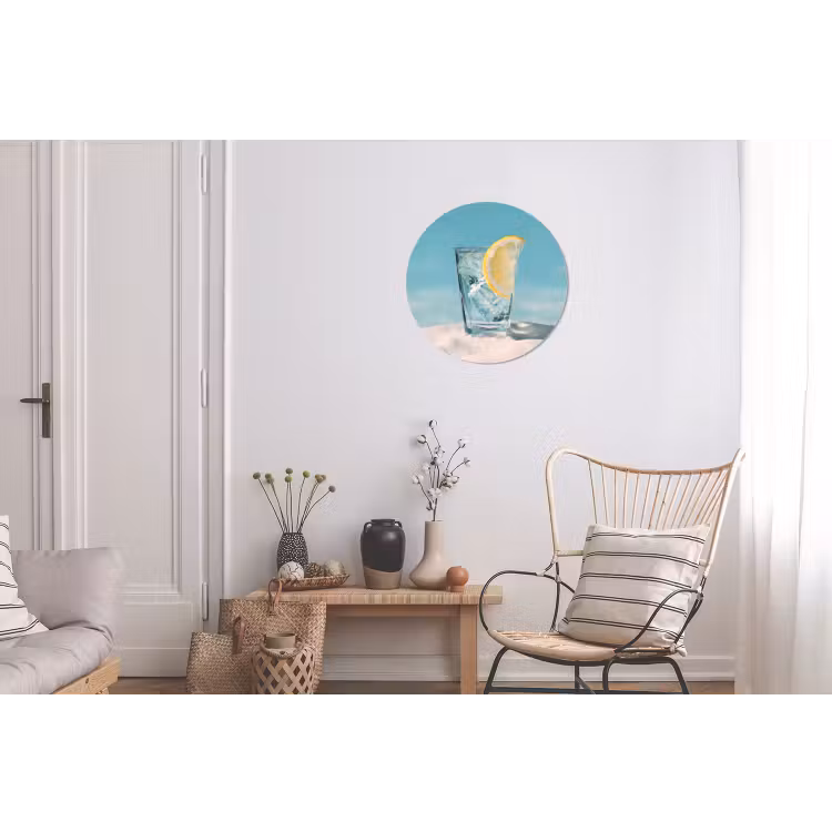 Glas - ijsblokjes - Citroen Wandcirkel aluminium klein -woonkamer